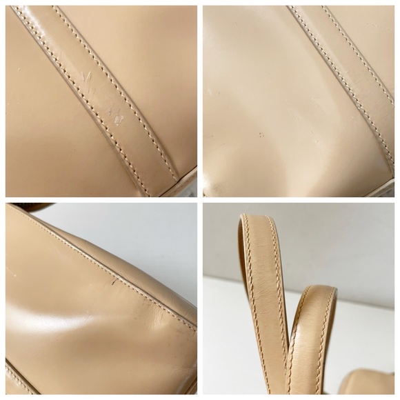 Prada 90s beige Spazzolato leather embossed logo shoulder tote bag - Picture 6 of 14